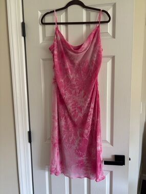 Sage Pink Tie-Dye Cowl Neck Slip Midi Dress